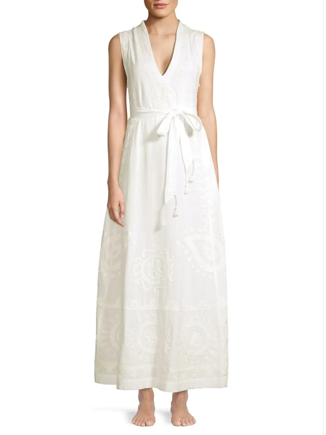 ROBERTA ROLLER RABBIT Women's White Isabis Linen Maxi Dress $325 NEW