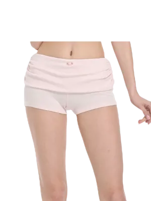 Rose Buds Cotton Fold Over Ruched Shorts (Baby Pink)
