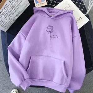 Rose  Printed   Women Sweatshirt Loose Casual  Autumn Winter Hoodies