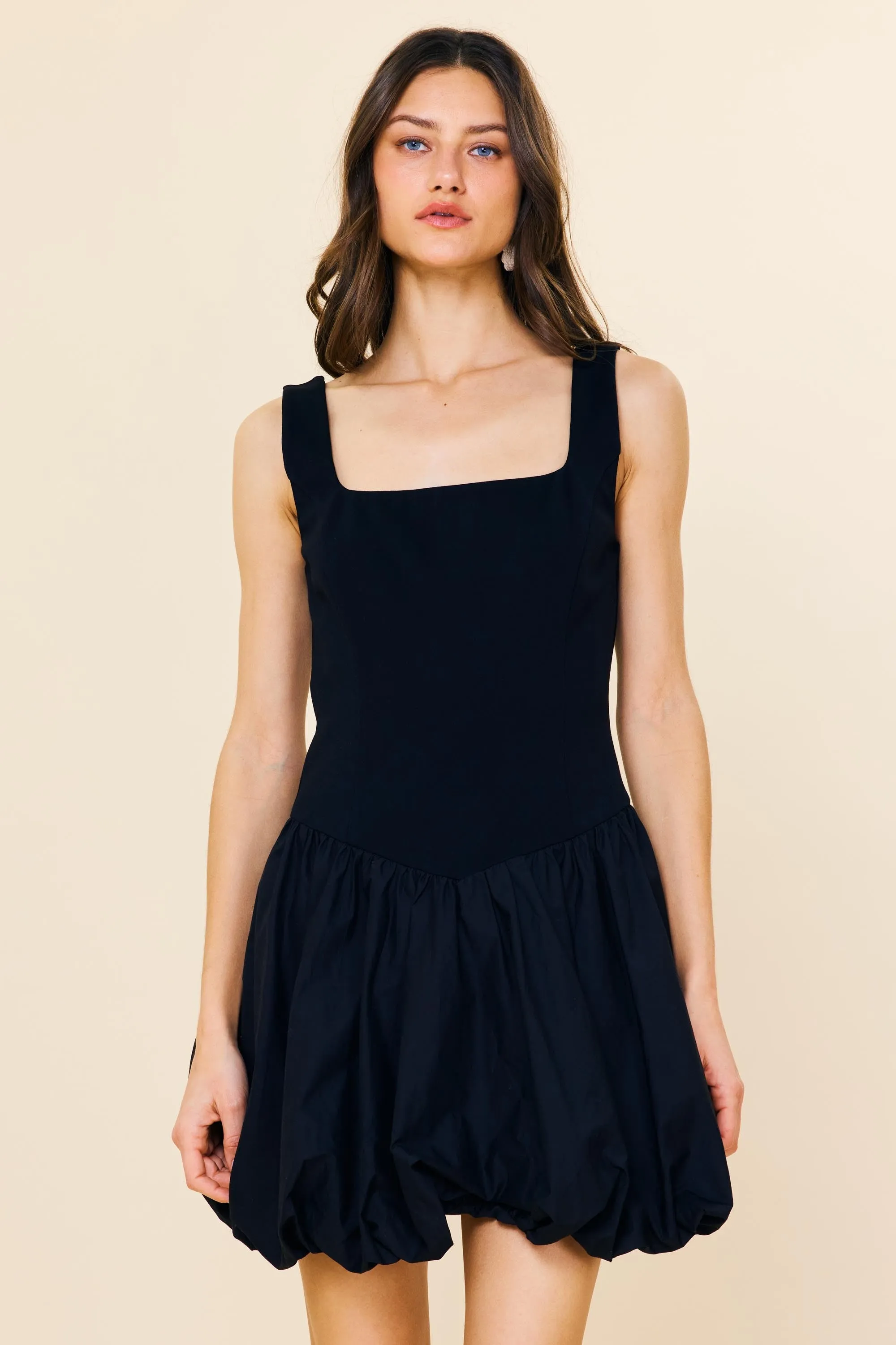 Rosie Bubble Hem Drop Waist Dress, Black