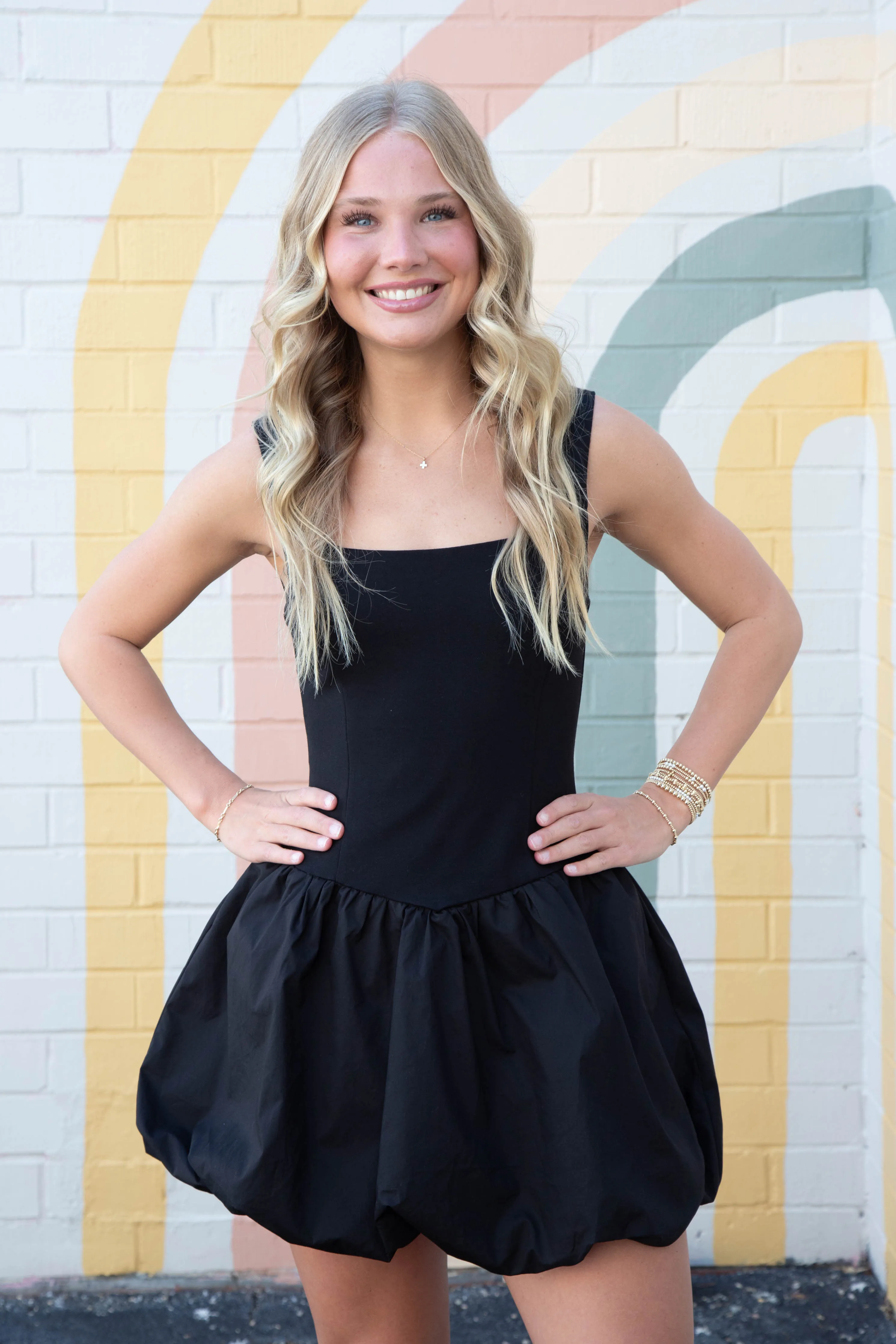 Rosie Bubble Hem Drop Waist Dress, Black