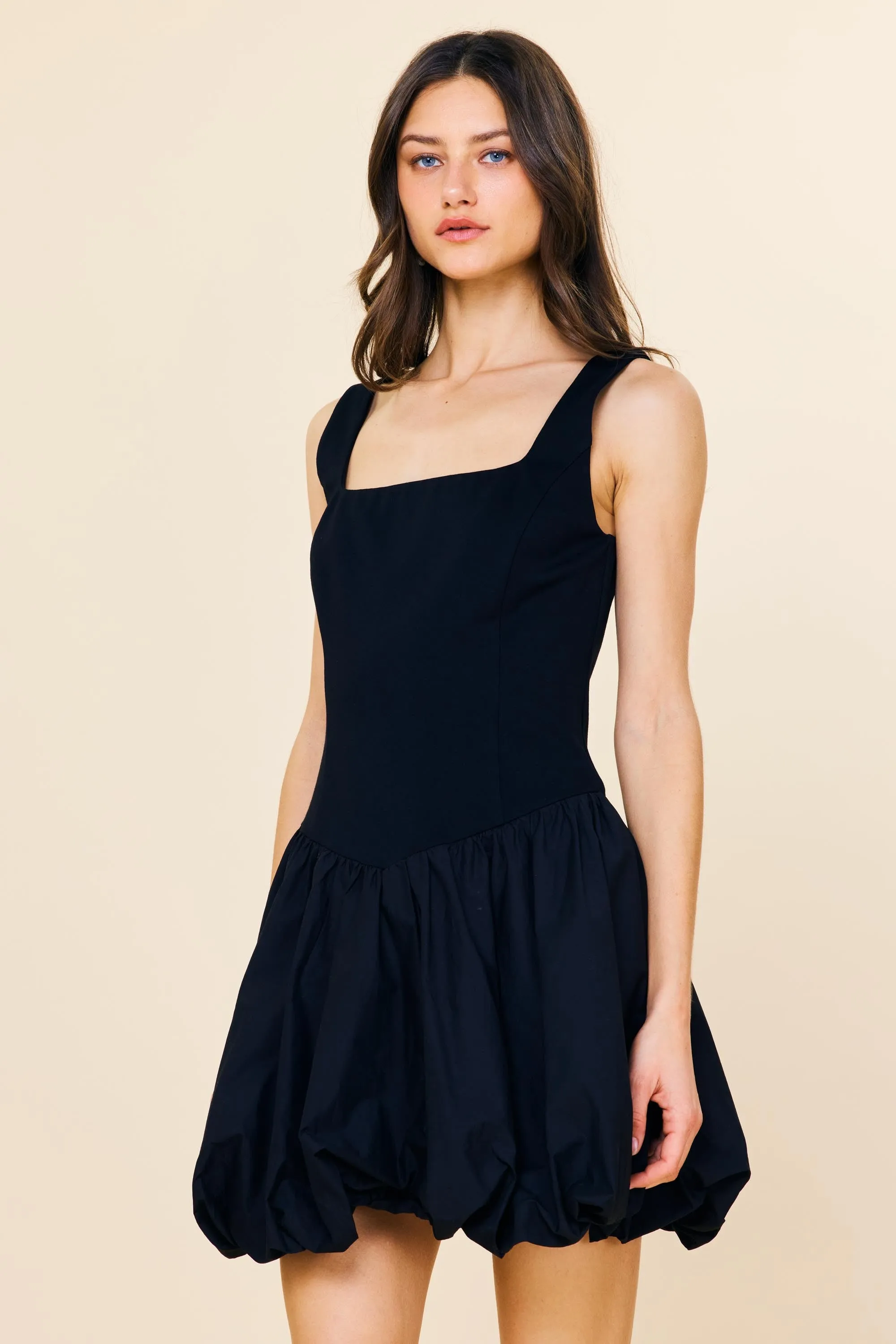 Rosie Bubble Hem Drop Waist Dress, Black