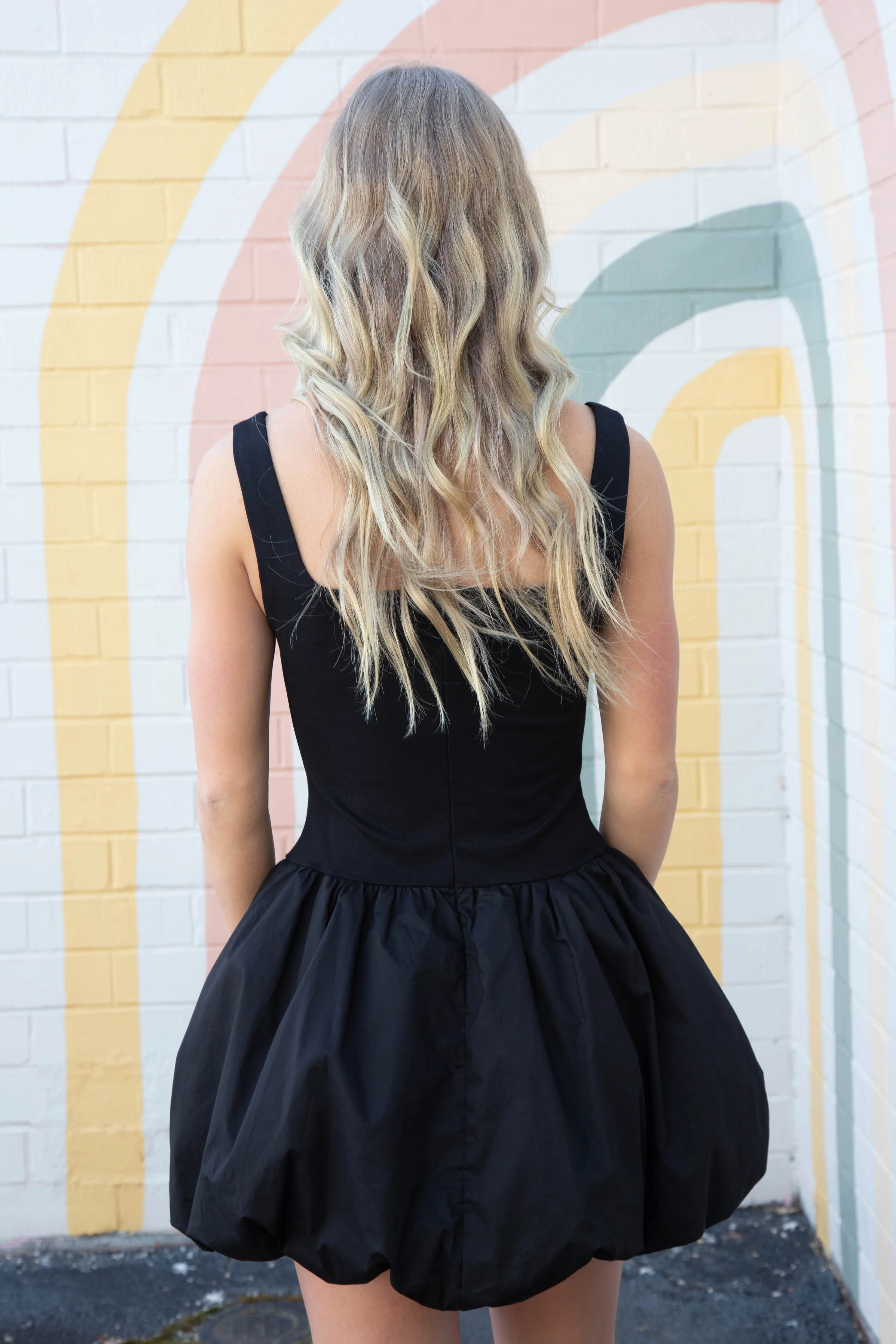 Rosie Bubble Hem Drop Waist Dress, Black