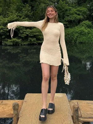 Ruched Mini Dress with Open Back and Bell Sleeves