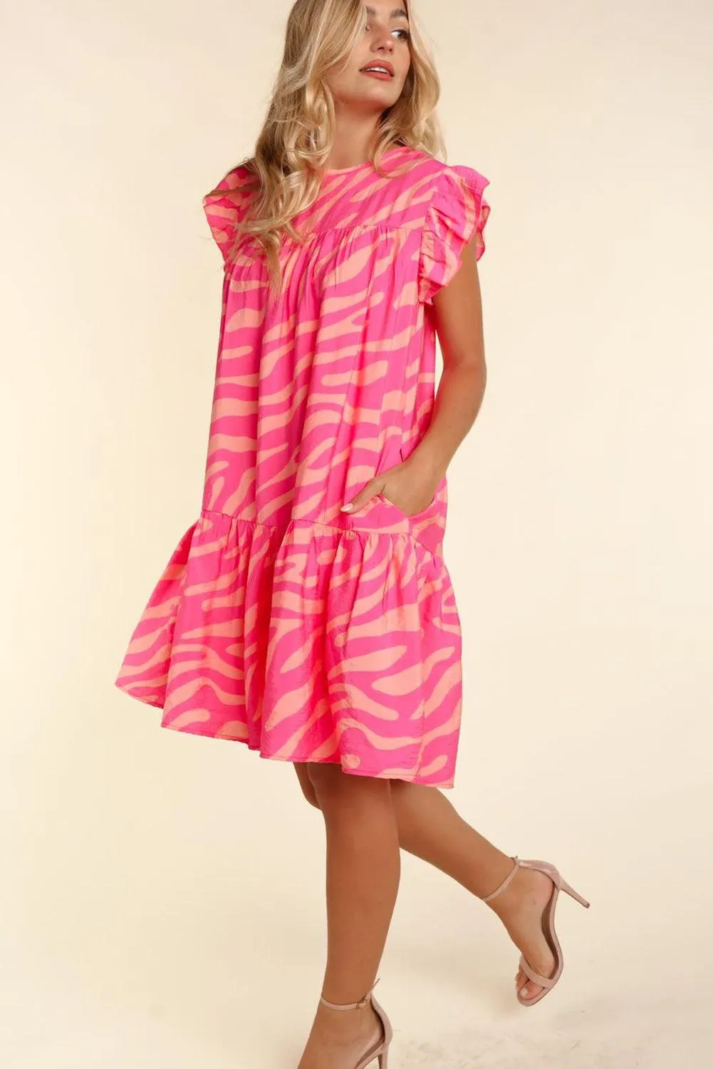 Ruffle Pink Zebra Stripe Dress