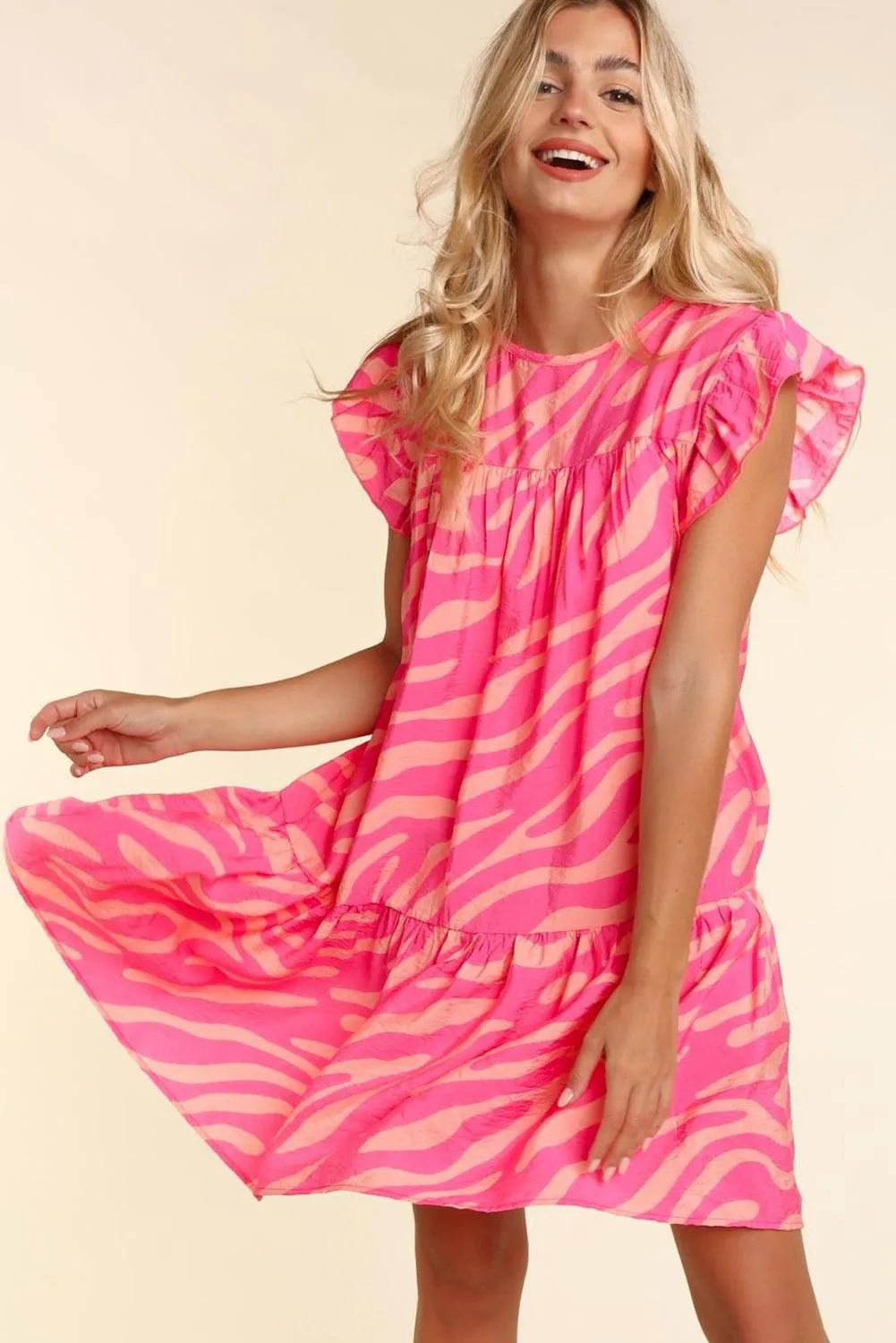Ruffle Pink Zebra Stripe Dress