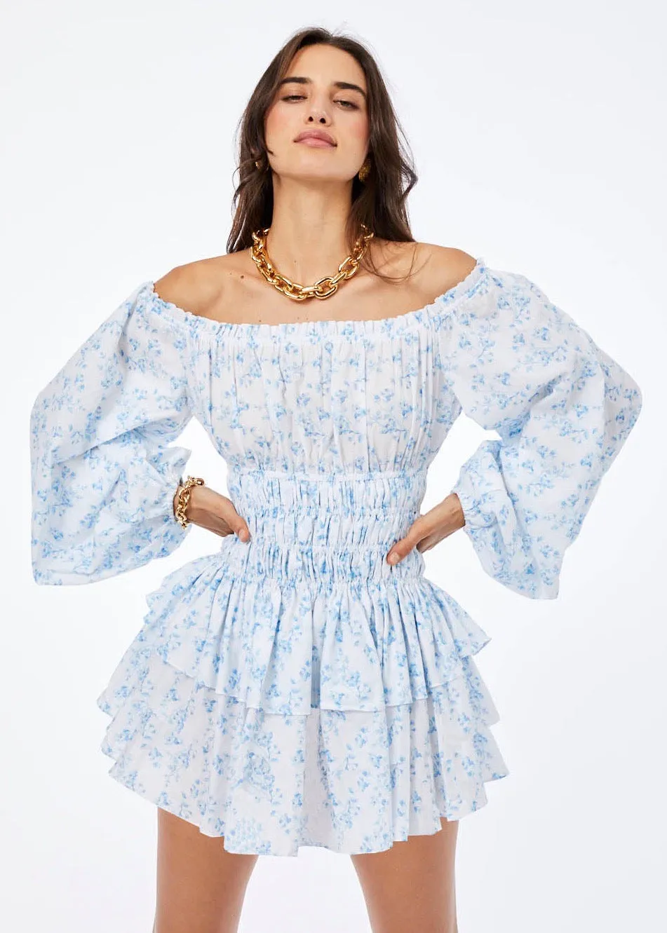 Sage Dress (Blue Watercolor Floral)