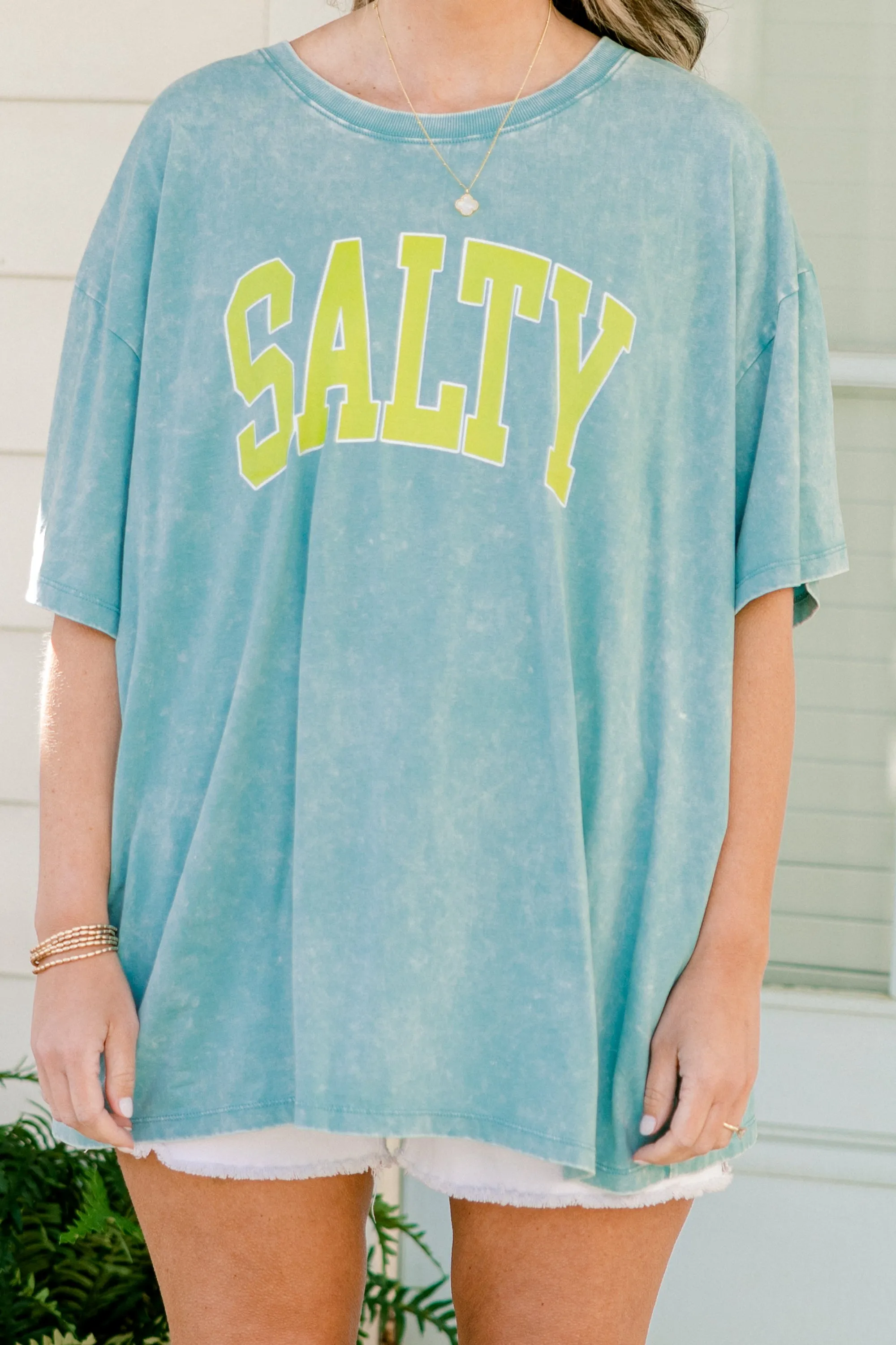 Salty Days Acid Wash Relaxed Tee, Dusty Teal