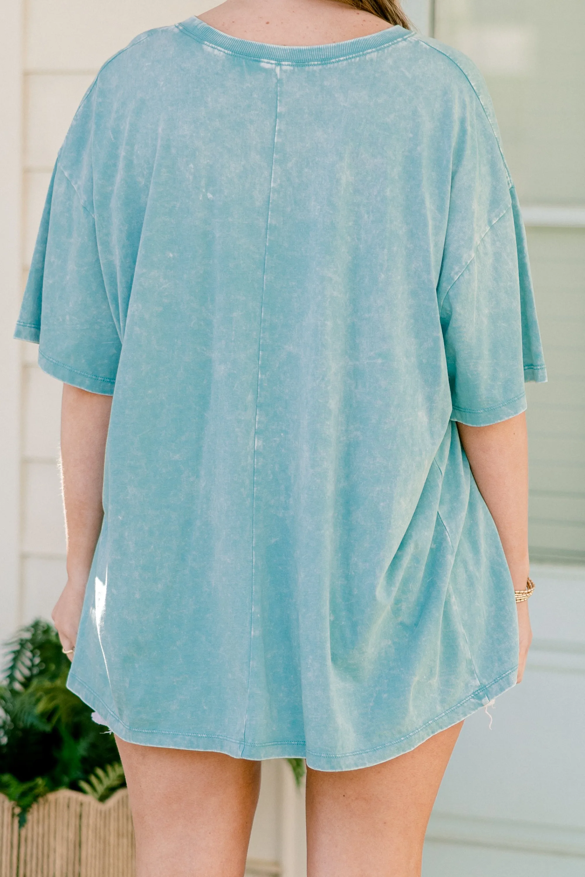 Salty Days Acid Wash Relaxed Tee, Dusty Teal