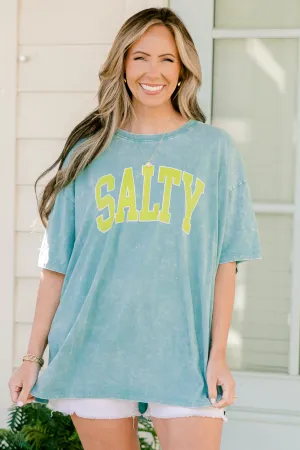 Salty Days Acid Wash Relaxed Tee, Dusty Teal