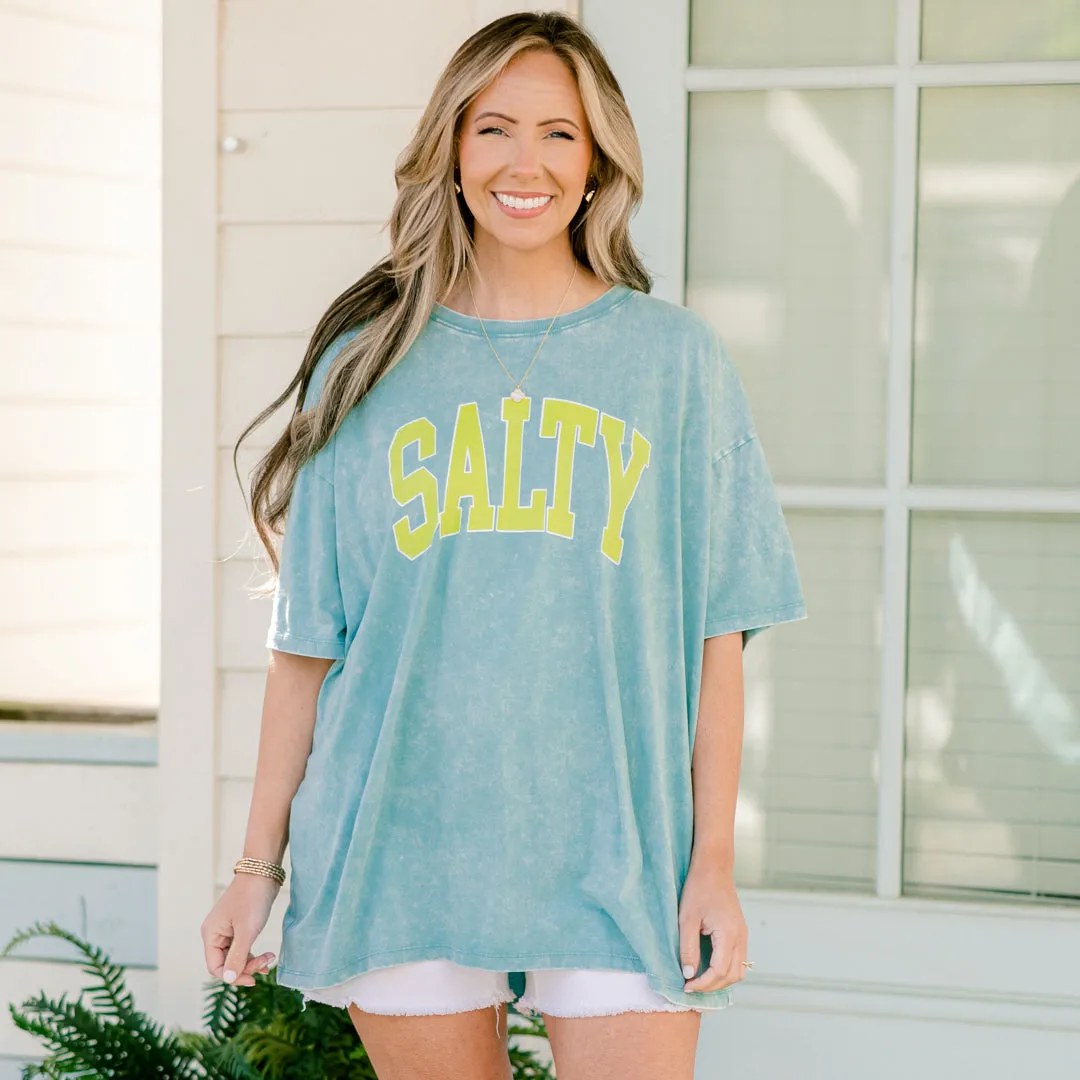 Salty Days Acid Wash Relaxed Tee, Dusty Teal