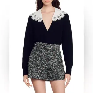 Sandro Space Tweed Wide Leg Textured Shorts Size 42