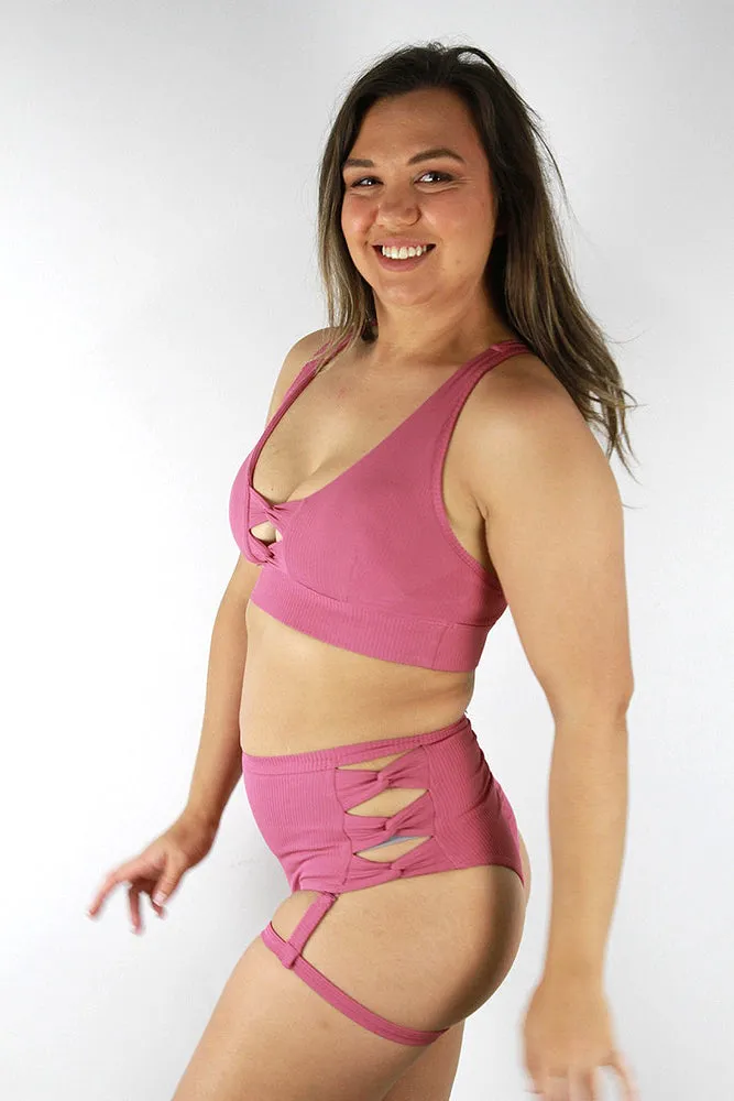 Sasha Mid Waist Garter Short – Dusty Pink