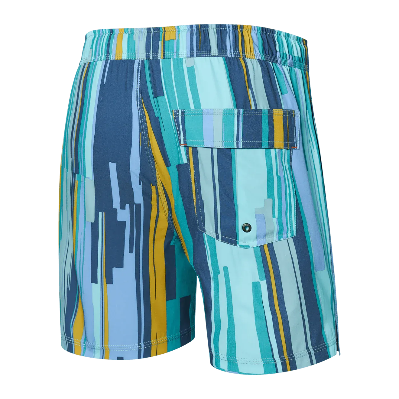 Saxx Mens Oh Buoy Stretch Volley 5" Swim Short - Soft Stripe - Aqua Splash