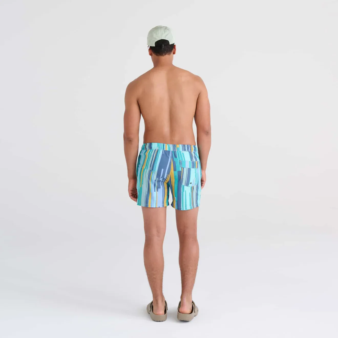 Saxx Mens Oh Buoy Stretch Volley 5" Swim Short - Soft Stripe - Aqua Splash