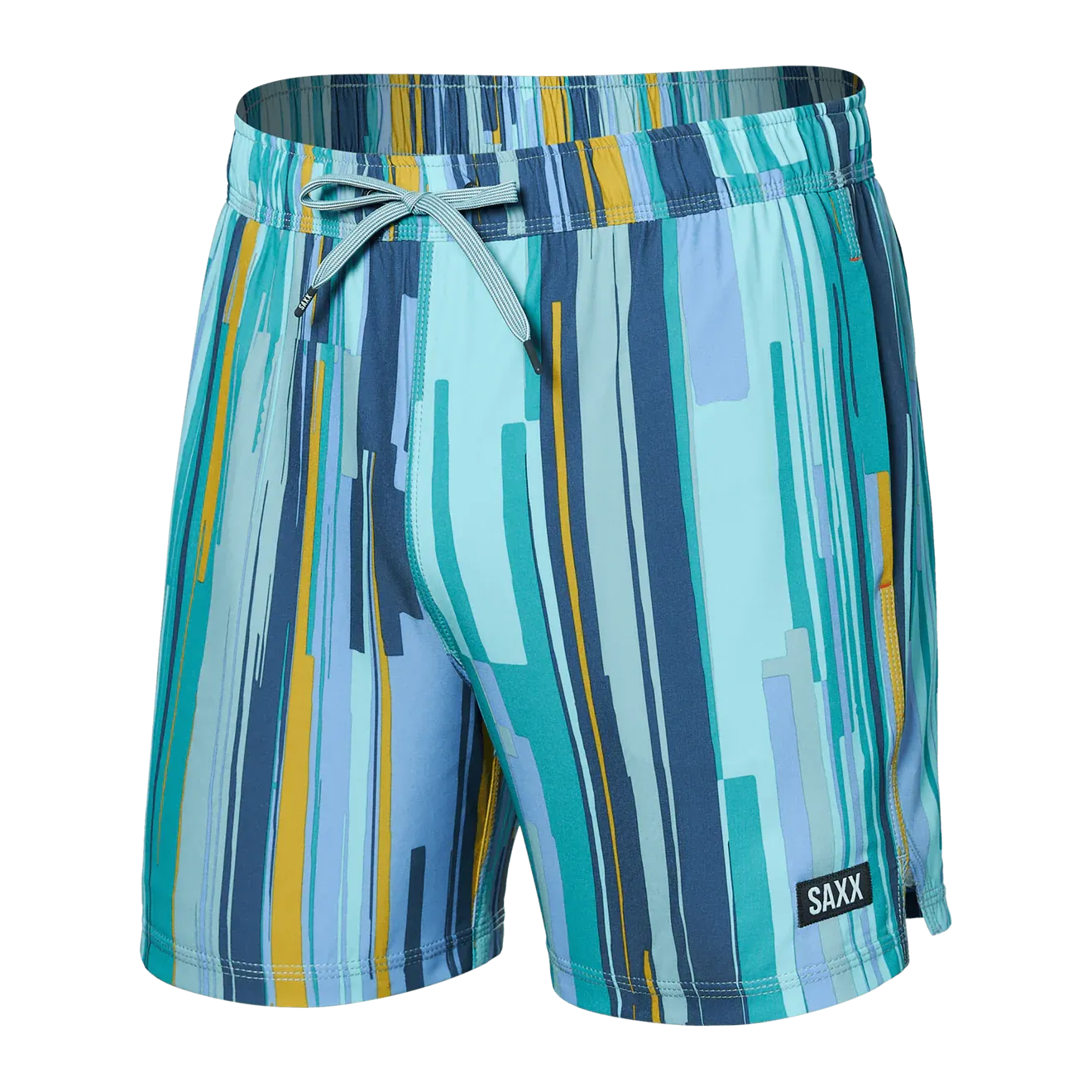 Saxx Mens Oh Buoy Stretch Volley 5" Swim Short - Soft Stripe - Aqua Splash