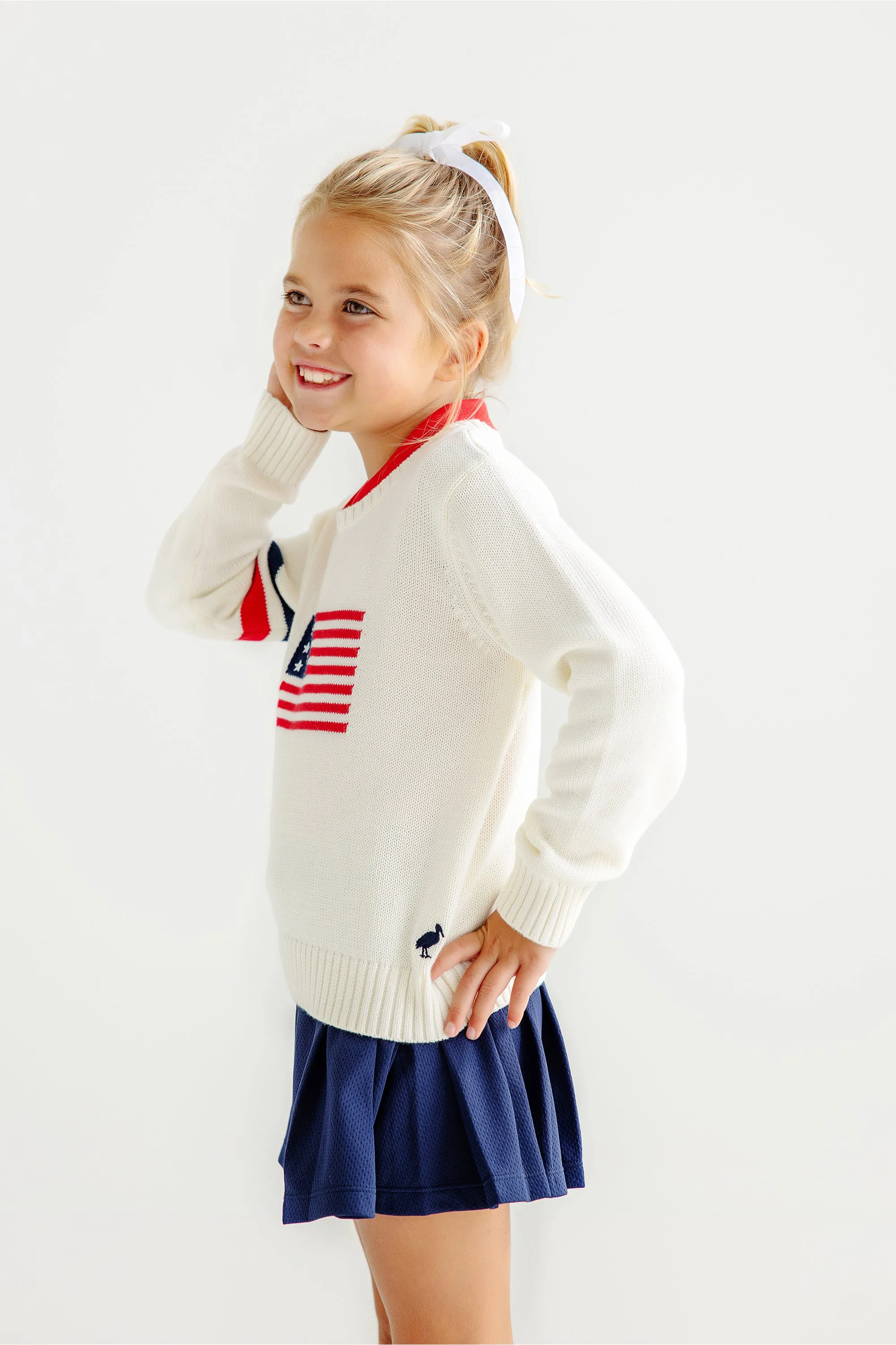 Seaton Intarsia Sweater (Unisex) - Palmetto Pearl with American Flag Intarsia