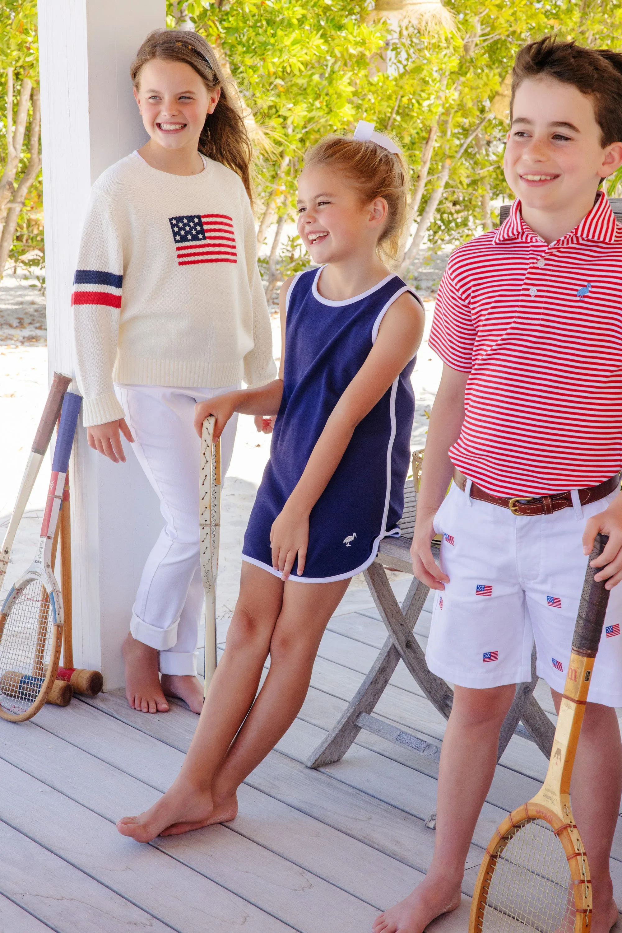 Seaton Intarsia Sweater (Unisex) - Palmetto Pearl with American Flag Intarsia