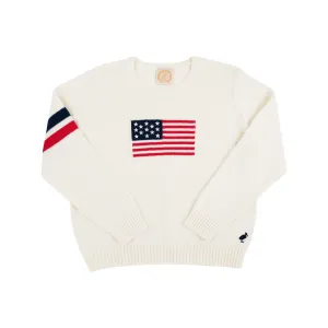 Seaton Intarsia Sweater (Unisex) - Palmetto Pearl with American Flag Intarsia