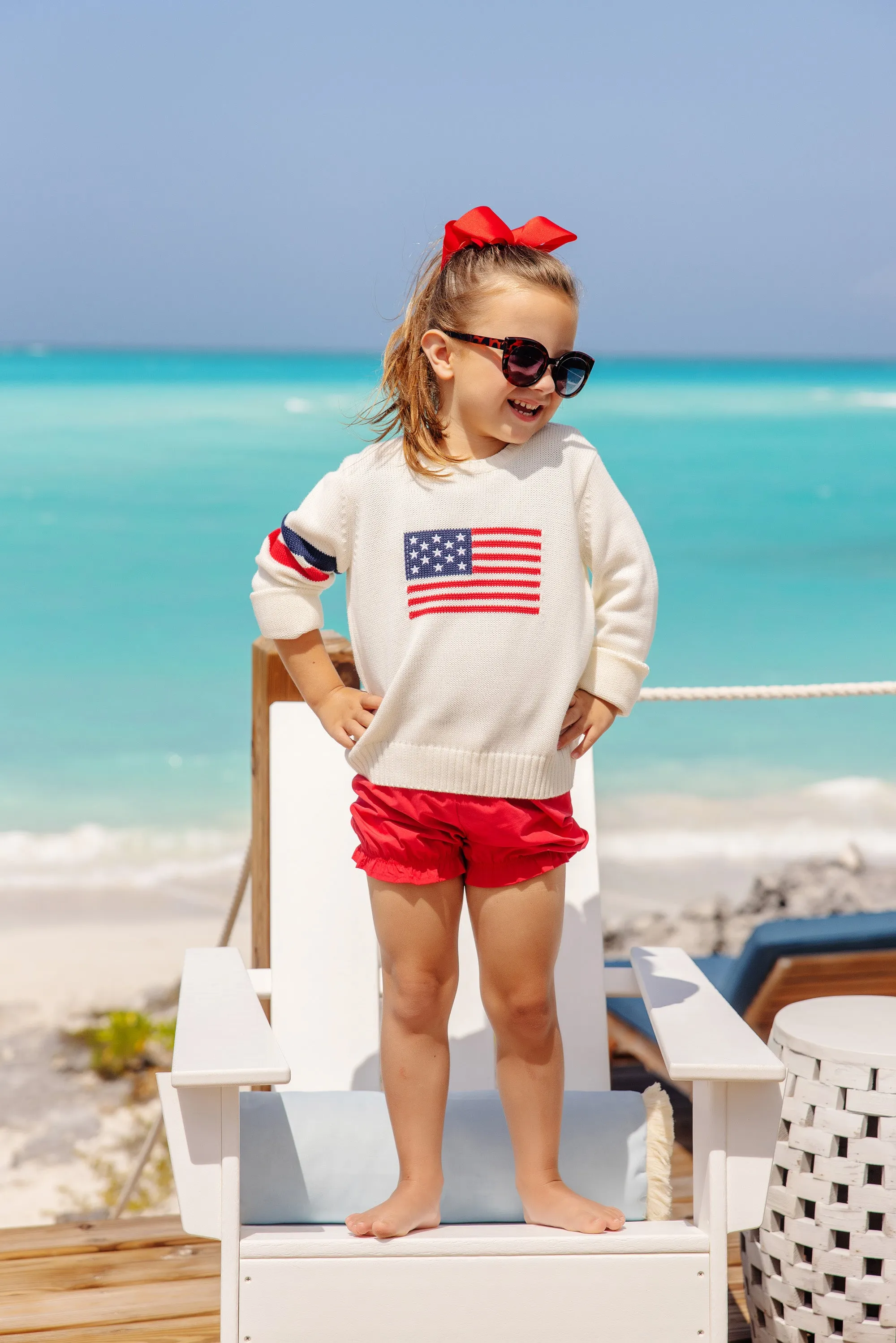 Seaton Intarsia Sweater (Unisex) - Palmetto Pearl with American Flag Intarsia