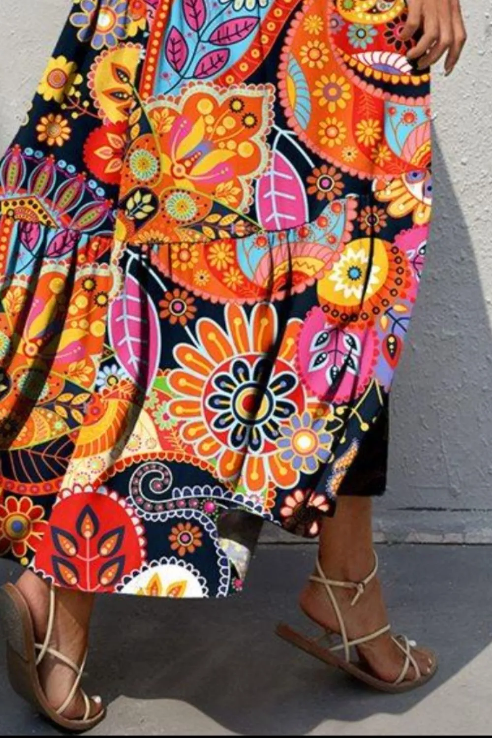 Selah Tiered Printed V-Neck Sleeveless Dress