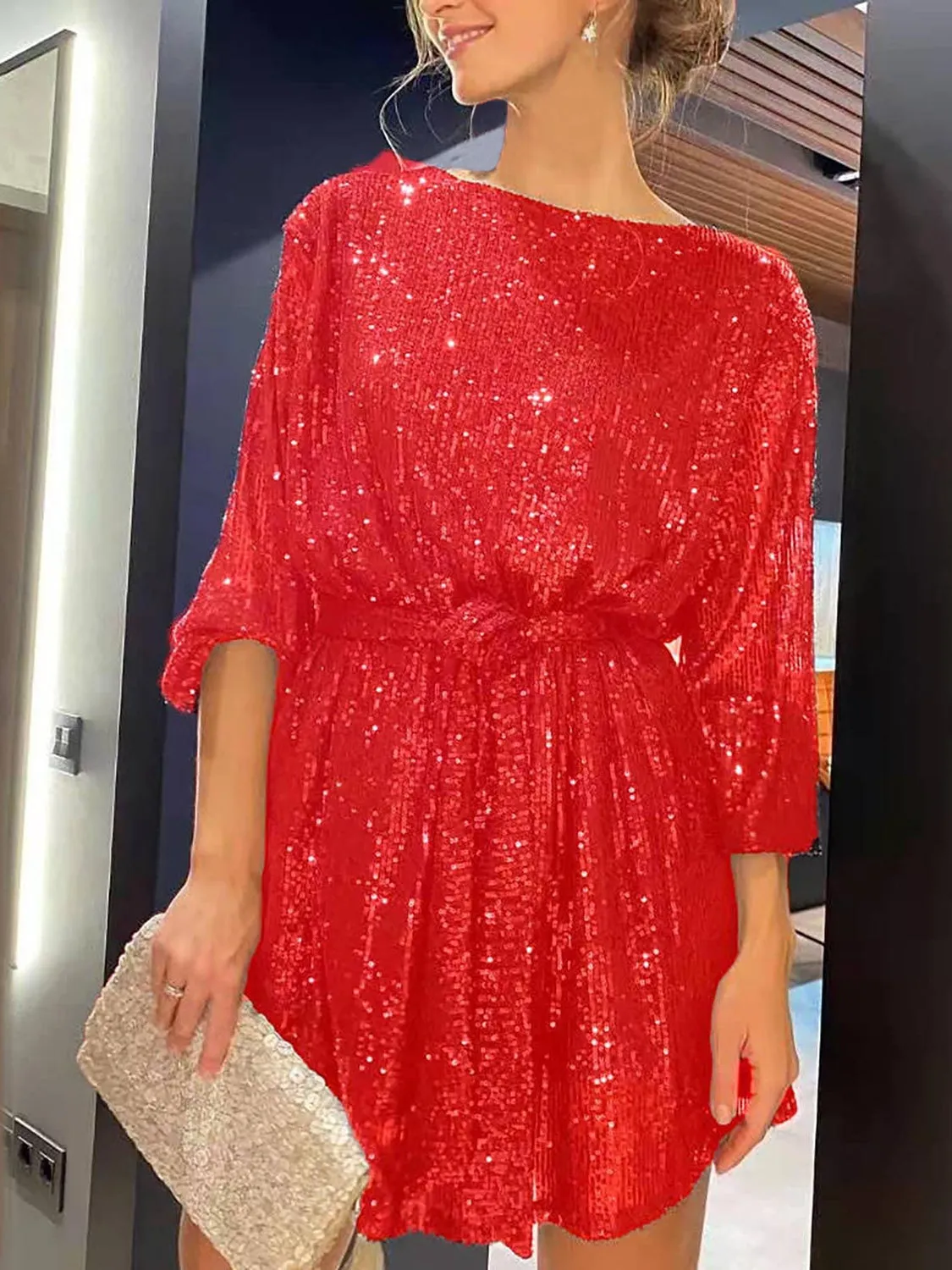 Sequin Long Sleeve Mini Dress