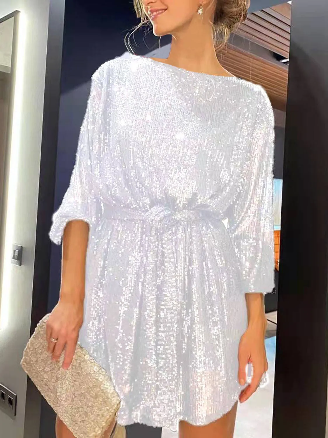 Sequin Long Sleeve Mini Dress
