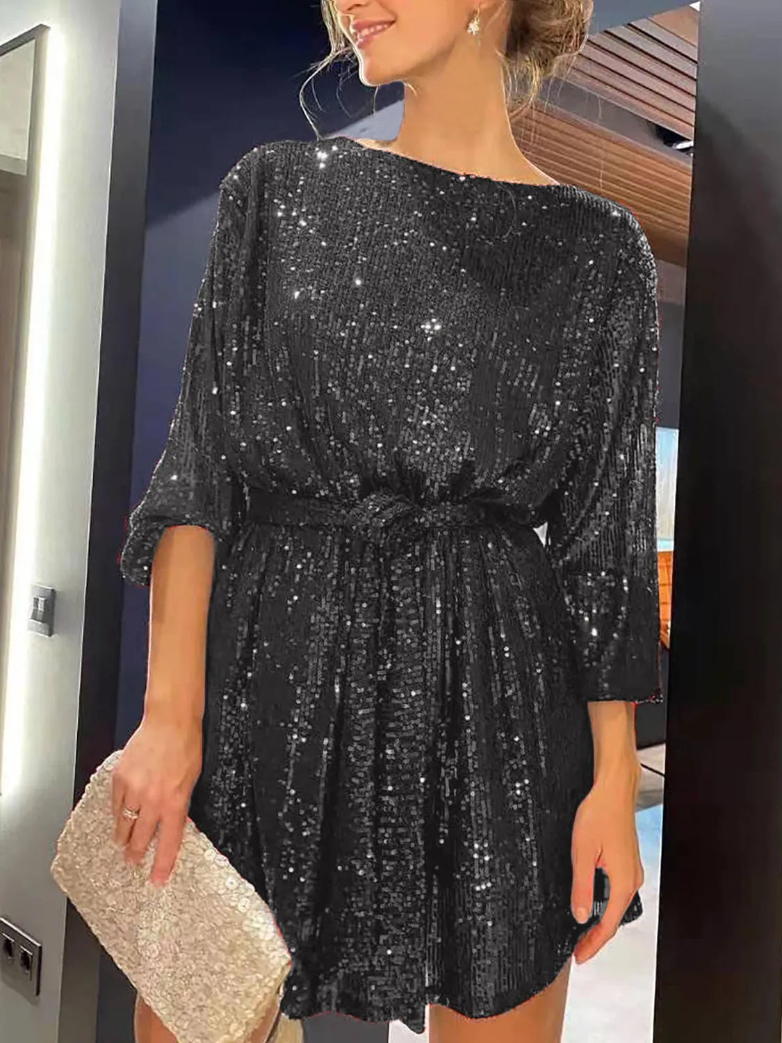 Sequin Long Sleeve Mini Dress