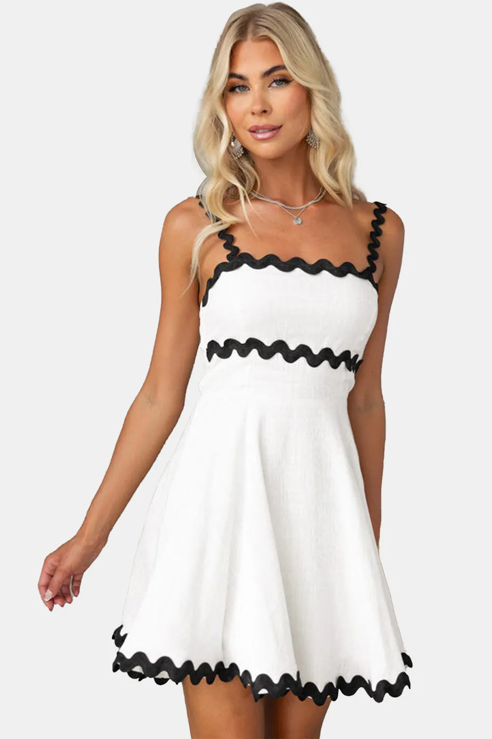 Sevyn Contrast Trim Square Neck Mini Dress
