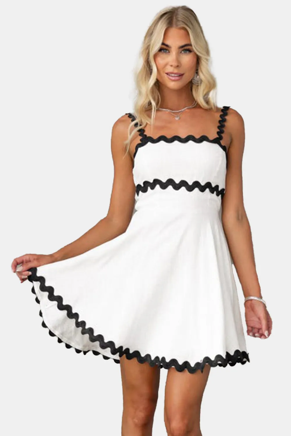 Sevyn Contrast Trim Square Neck Mini Dress