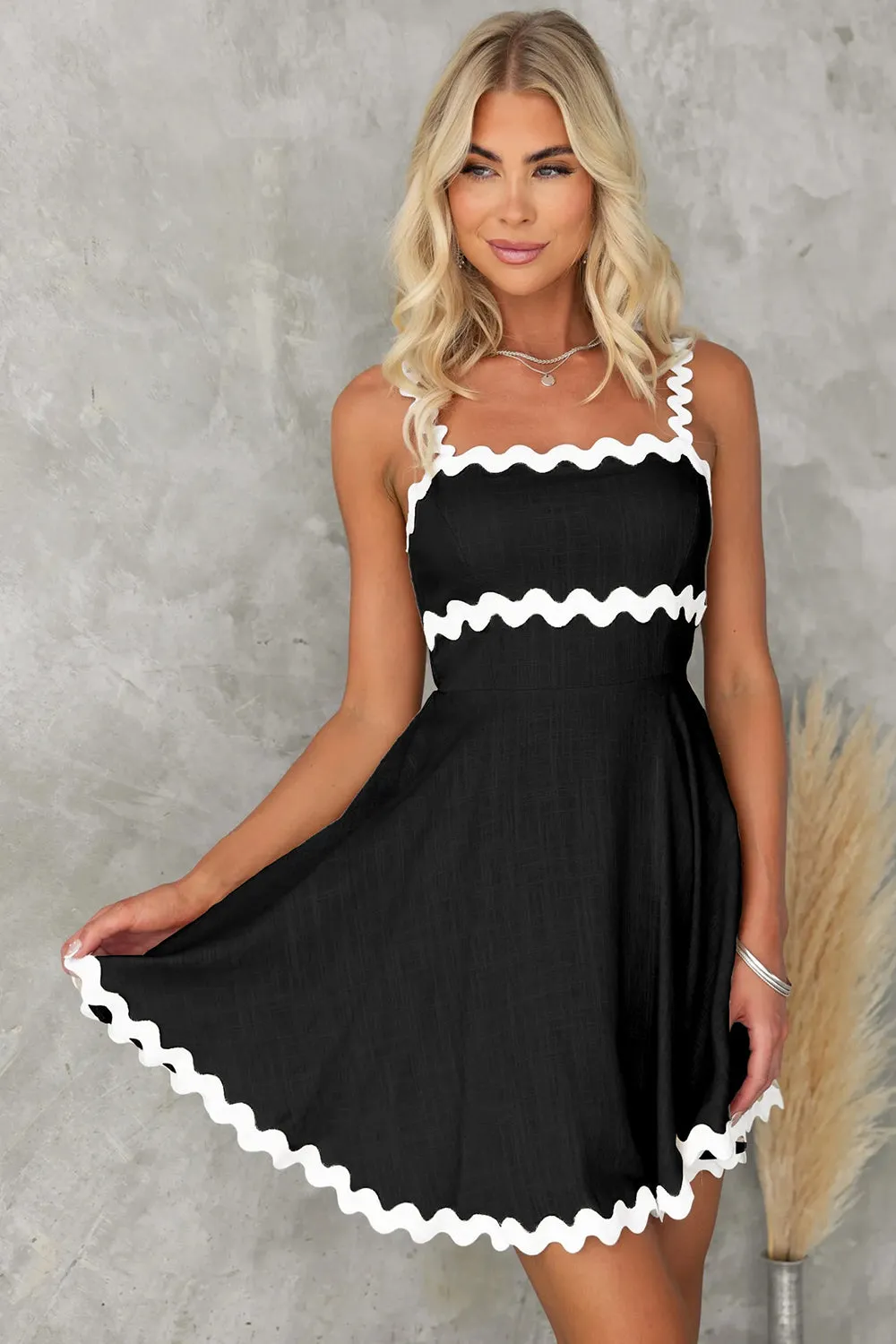 Sevyn Contrast Trim Square Neck Mini Dress