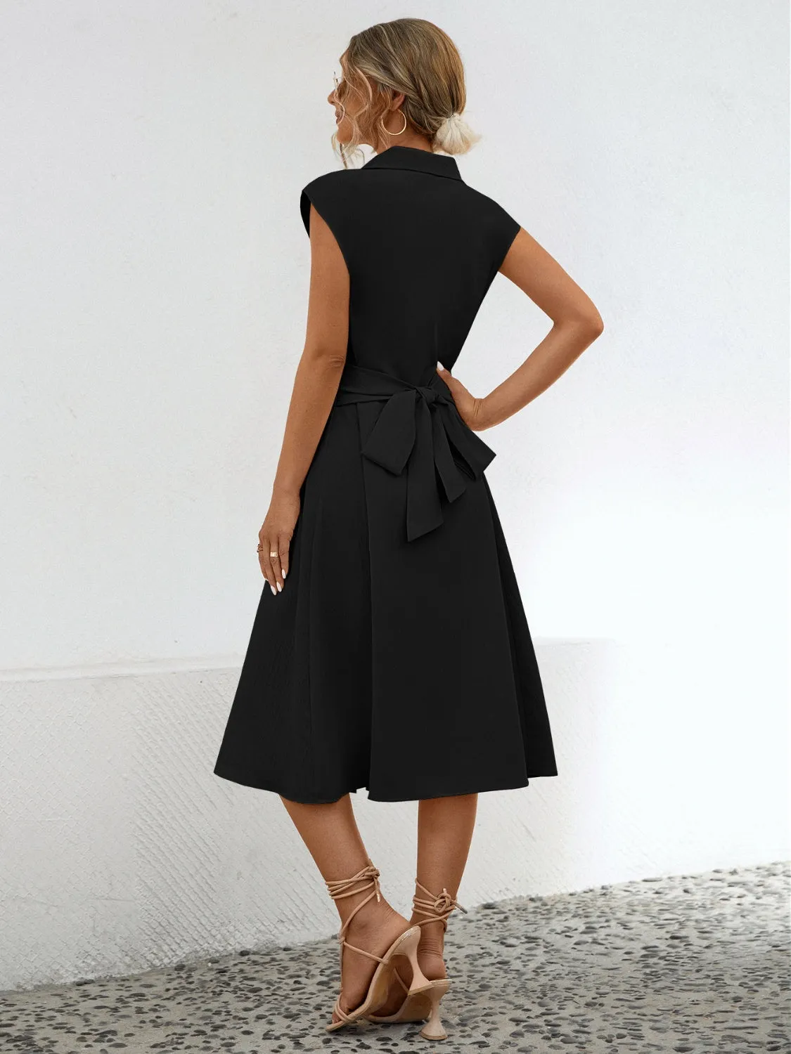 Shannon Button Up Cap Sleeve Midi Dress