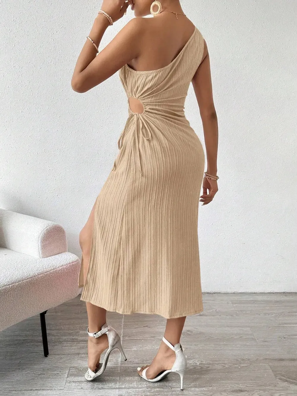 Side Slit Cutout Single Shoulder Dress