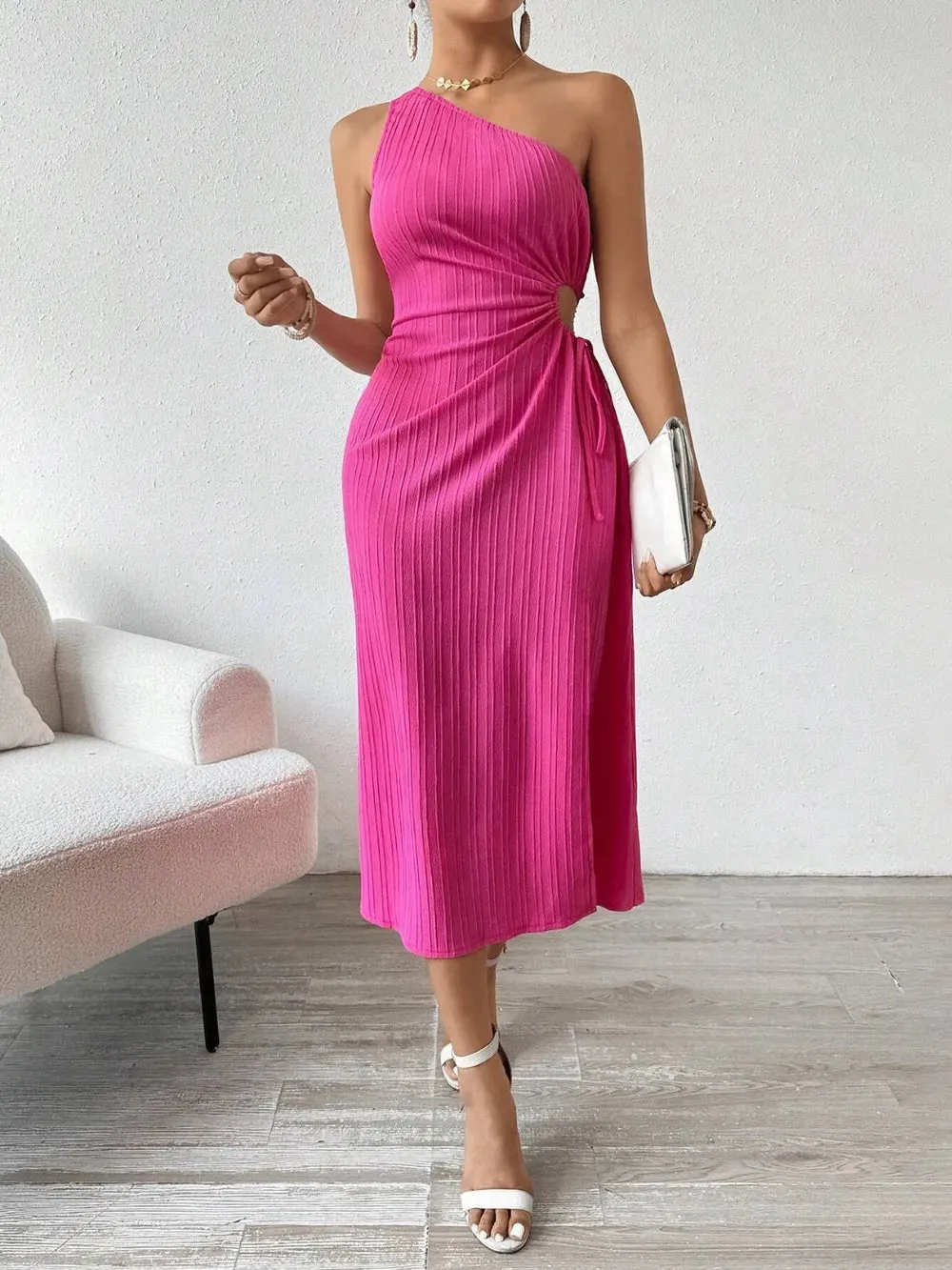 Side Slit Cutout Single Shoulder Dress