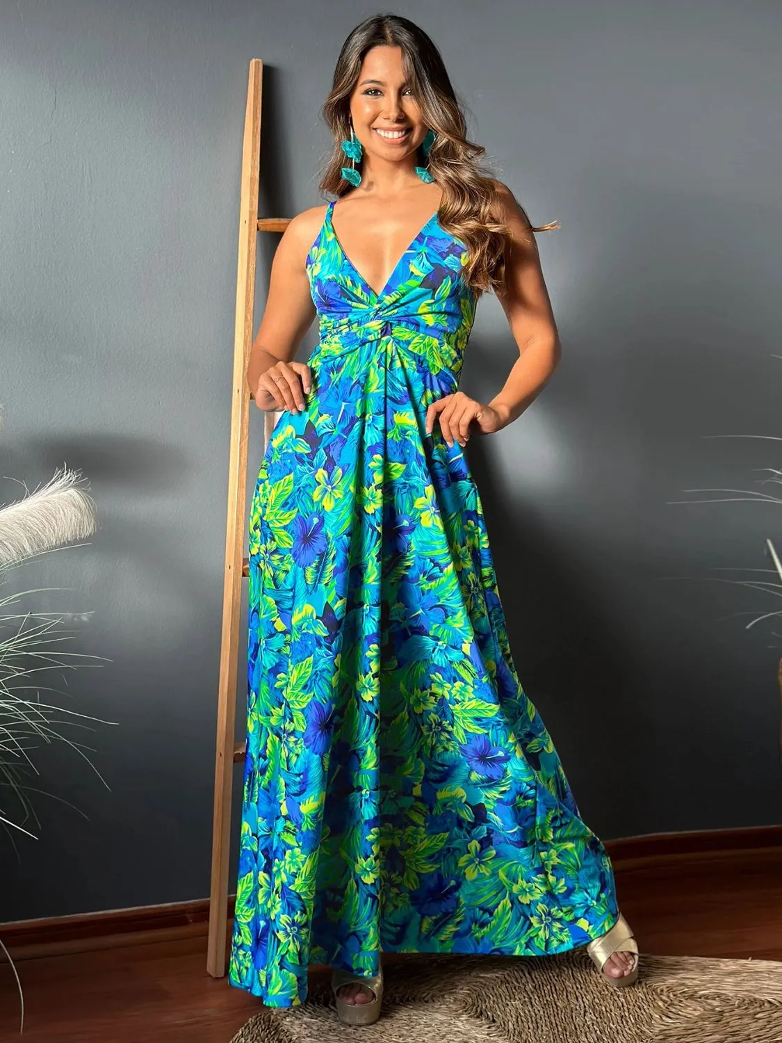 Siena Twisted Printed V-Neck Cami Dress