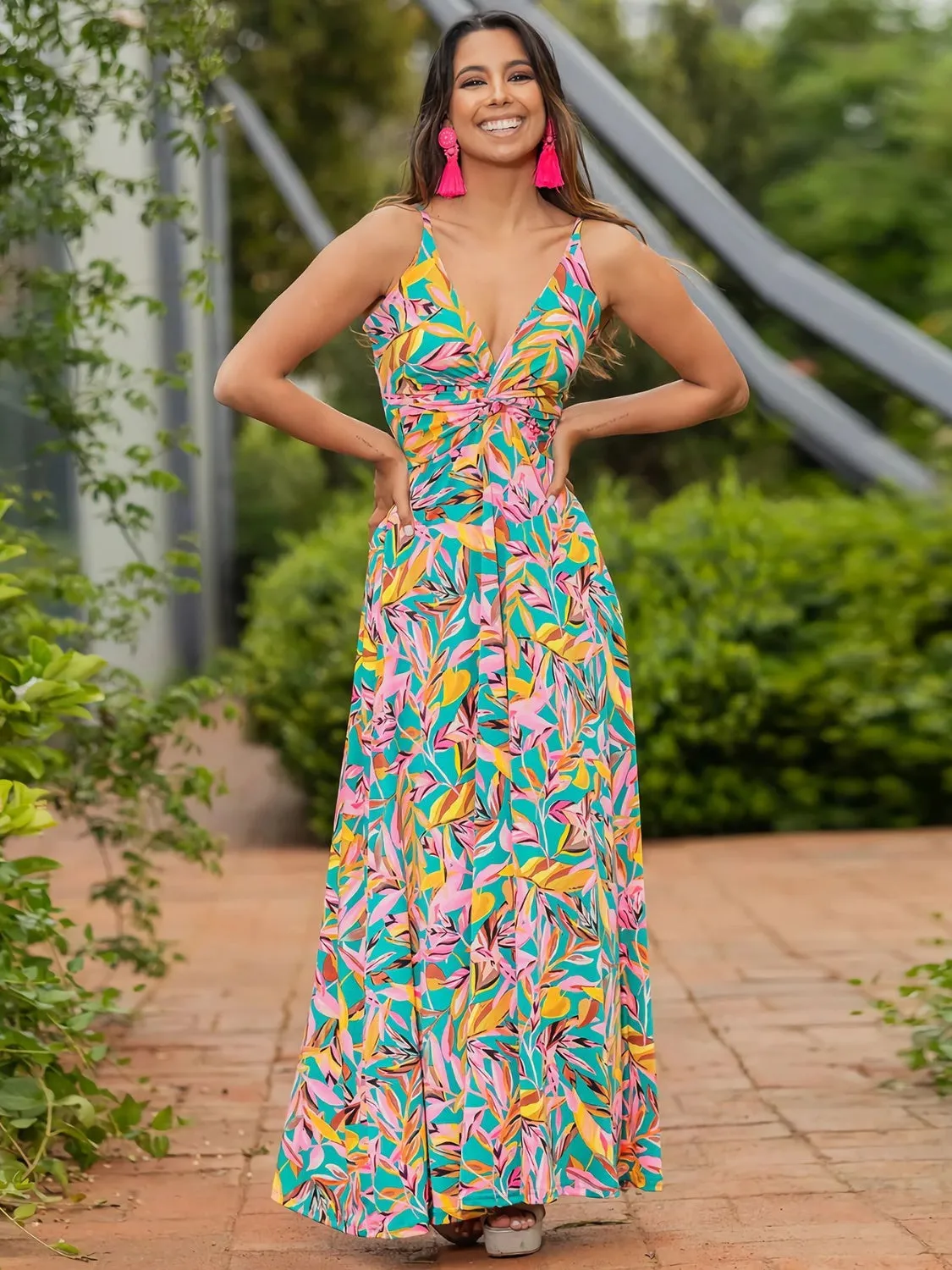 Siena Twisted Printed V-Neck Cami Dress