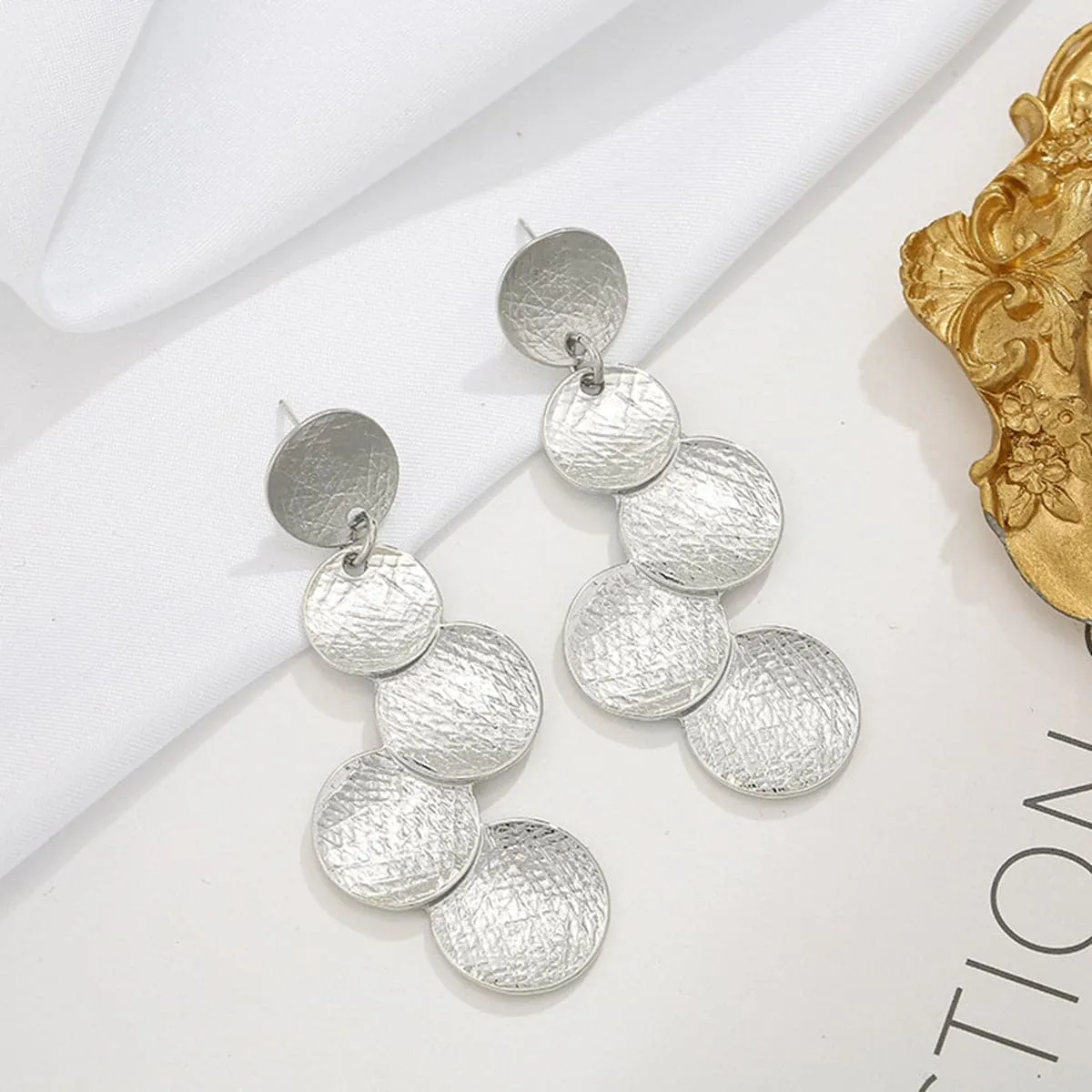 Silver-Plated Coin Cluster Drop Earrings