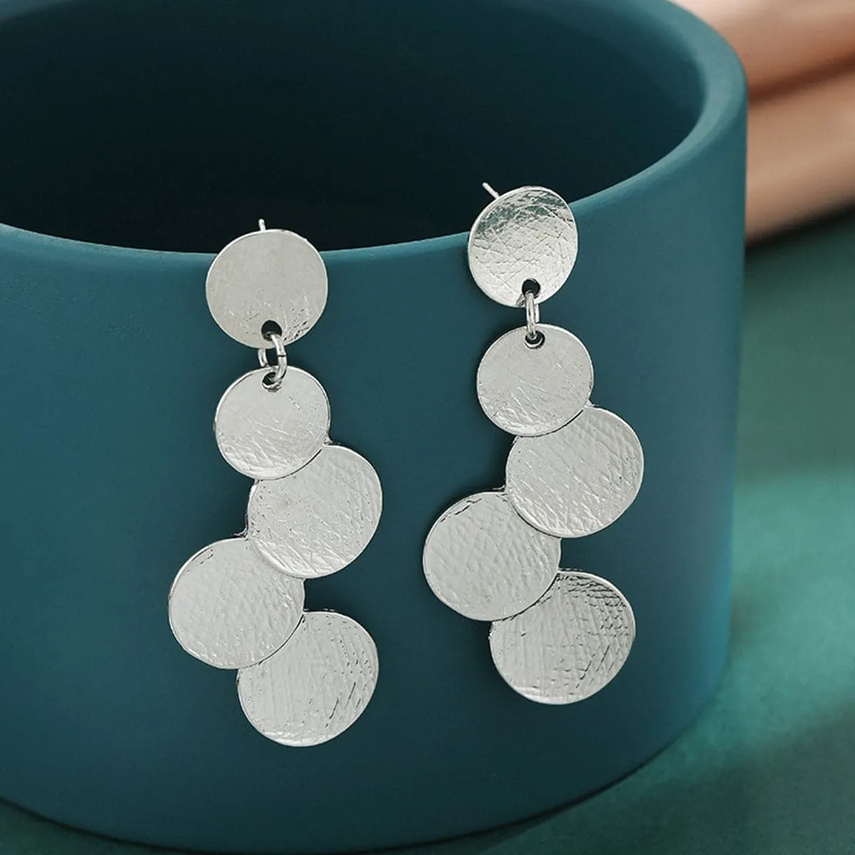 Silver-Plated Coin Cluster Drop Earrings