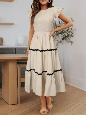 Smocked Round Neck Cap Sleeve Dress