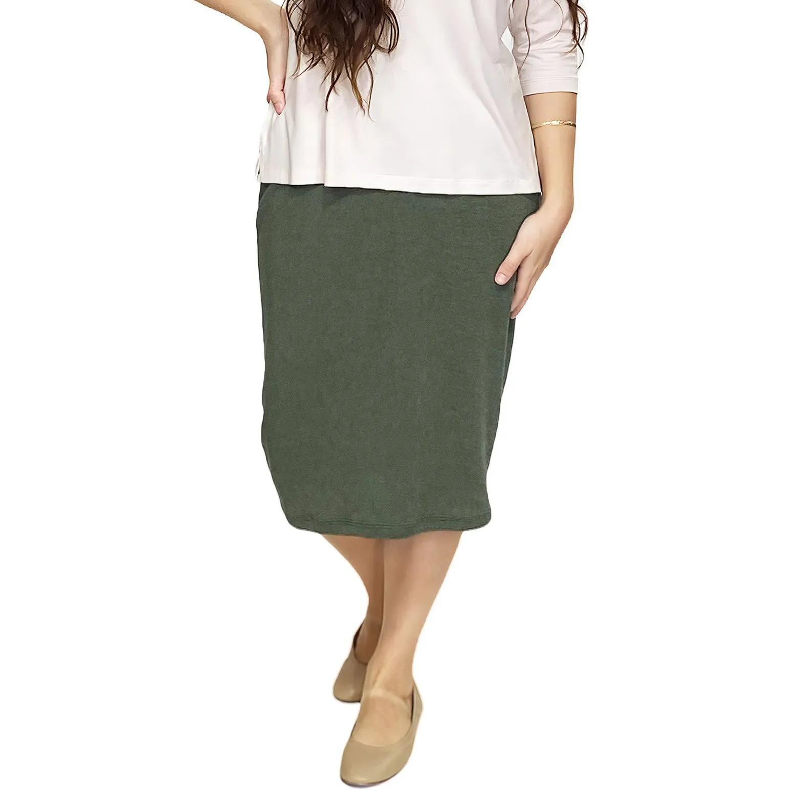 Soft Sweater Knit Mid-Calf Pencil Skirt