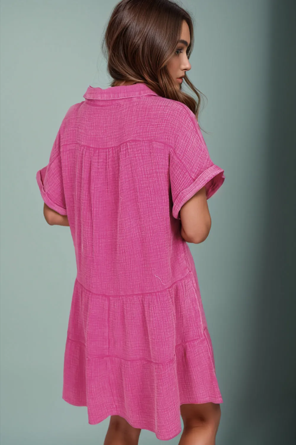 Soleil Tiered Notched Short Sleeve Dres