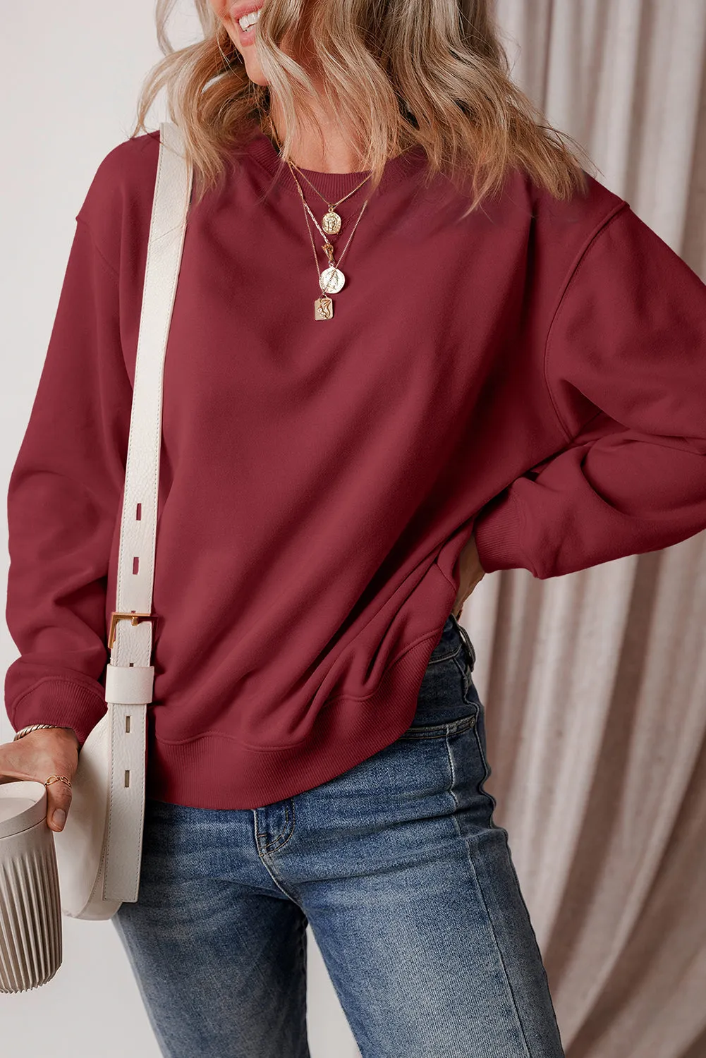 Solid Fleece Lined Terry Sweatshirt