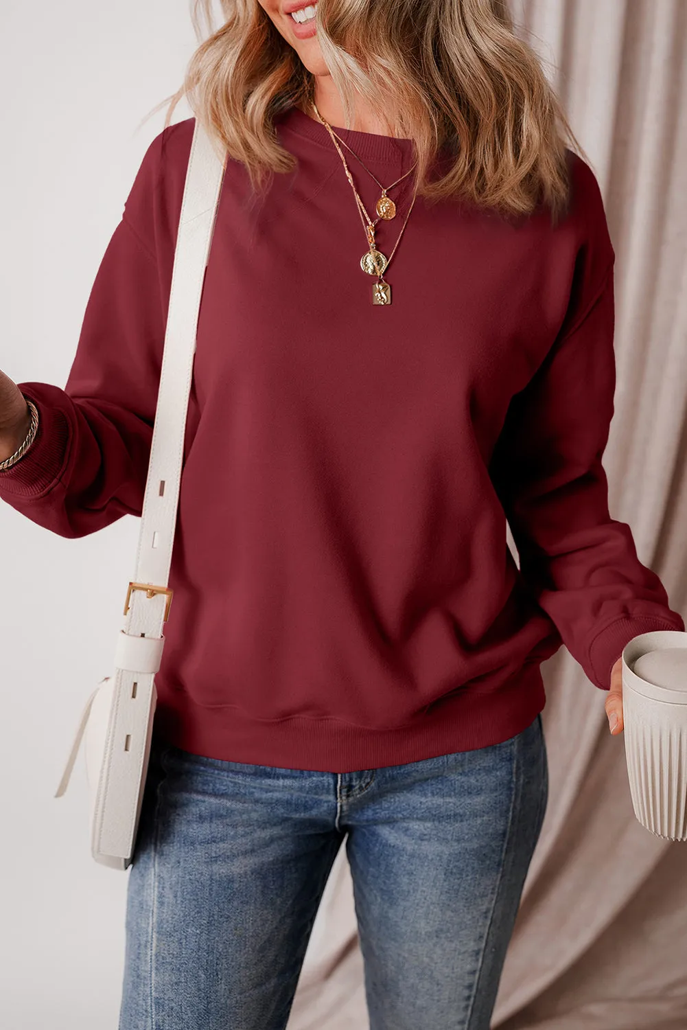 Solid Fleece Lined Terry Sweatshirt