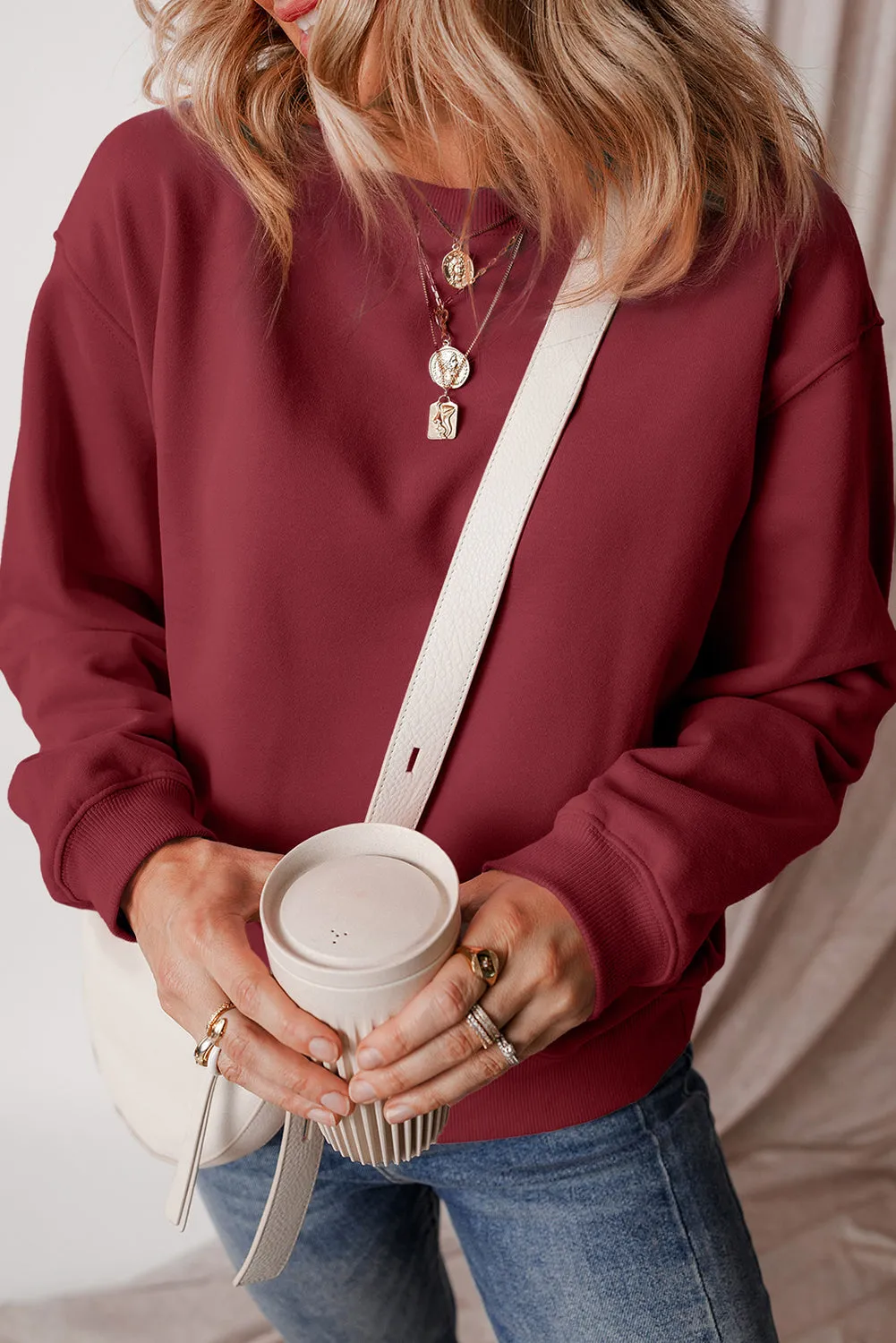 Solid Fleece Lined Terry Sweatshirt