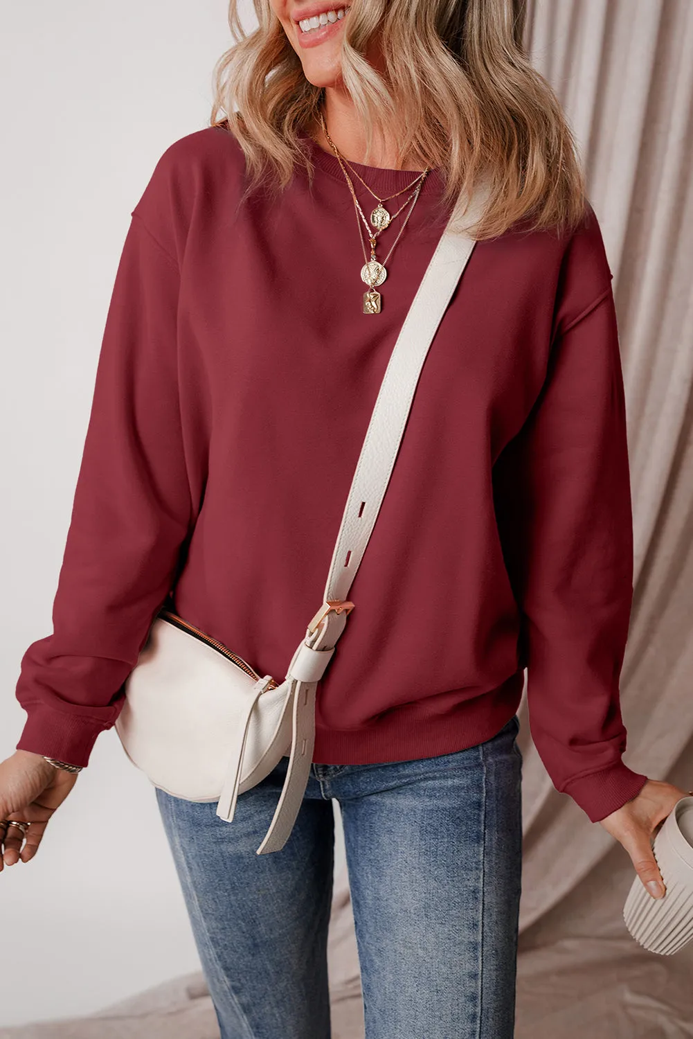 Solid Fleece Lined Terry Sweatshirt
