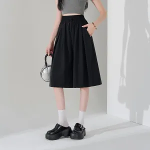 Solid Wide Leg Capri Shorts Made from Soft Silk-Cotton