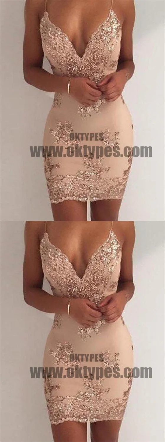 Spaghetti Straps V Neck Mermaid Tight Homecoming Dresses 2018, TYP0614