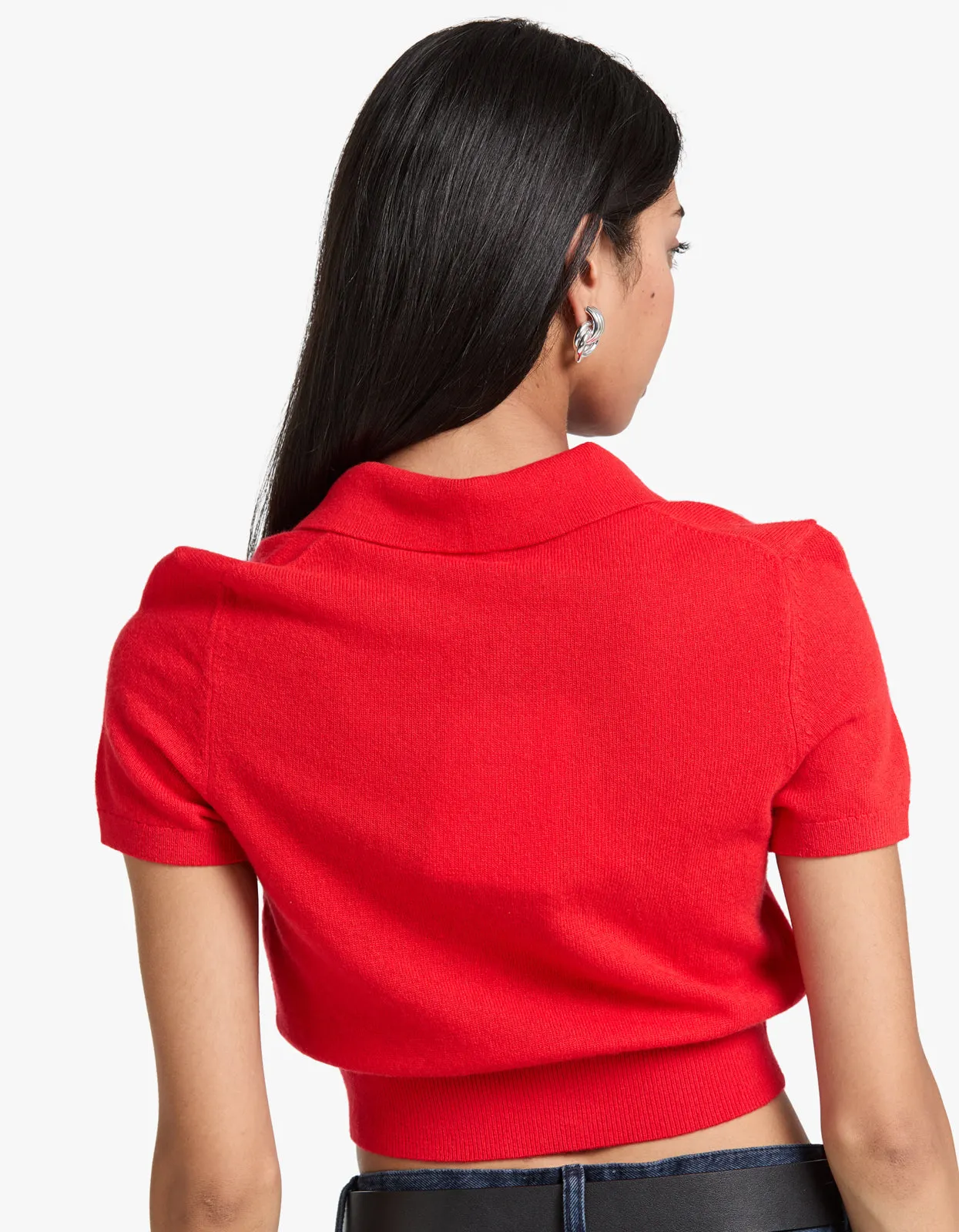 Ss Polo Cardigan W/ Embroided Logo - Fiery Red