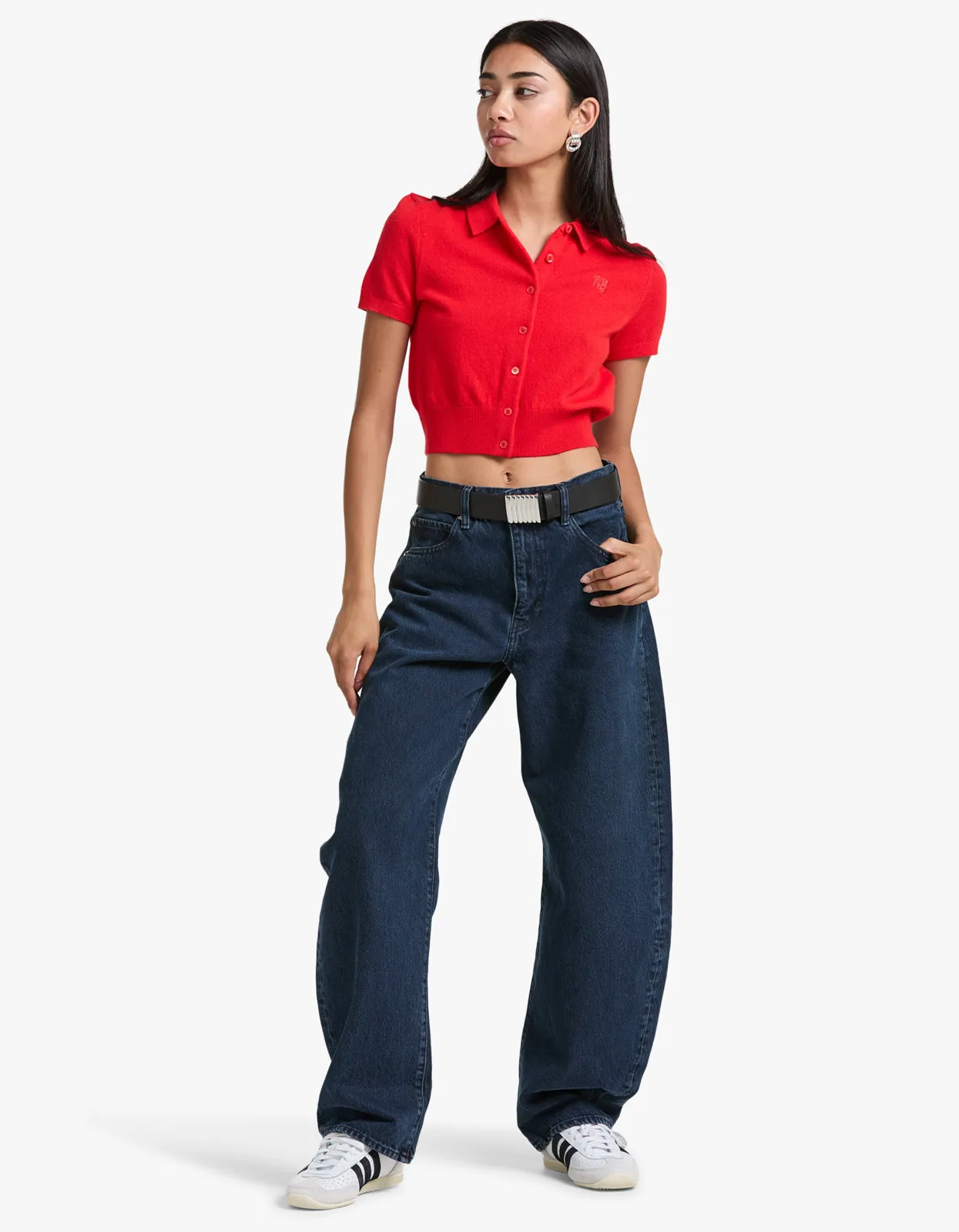 Ss Polo Cardigan W/ Embroided Logo - Fiery Red