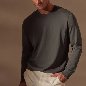 Stretch Cotton Crew Sweater - Flint